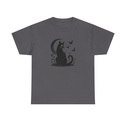 Black Cat Moon T‑Shirt — Gothic Cat Silhouette Tee