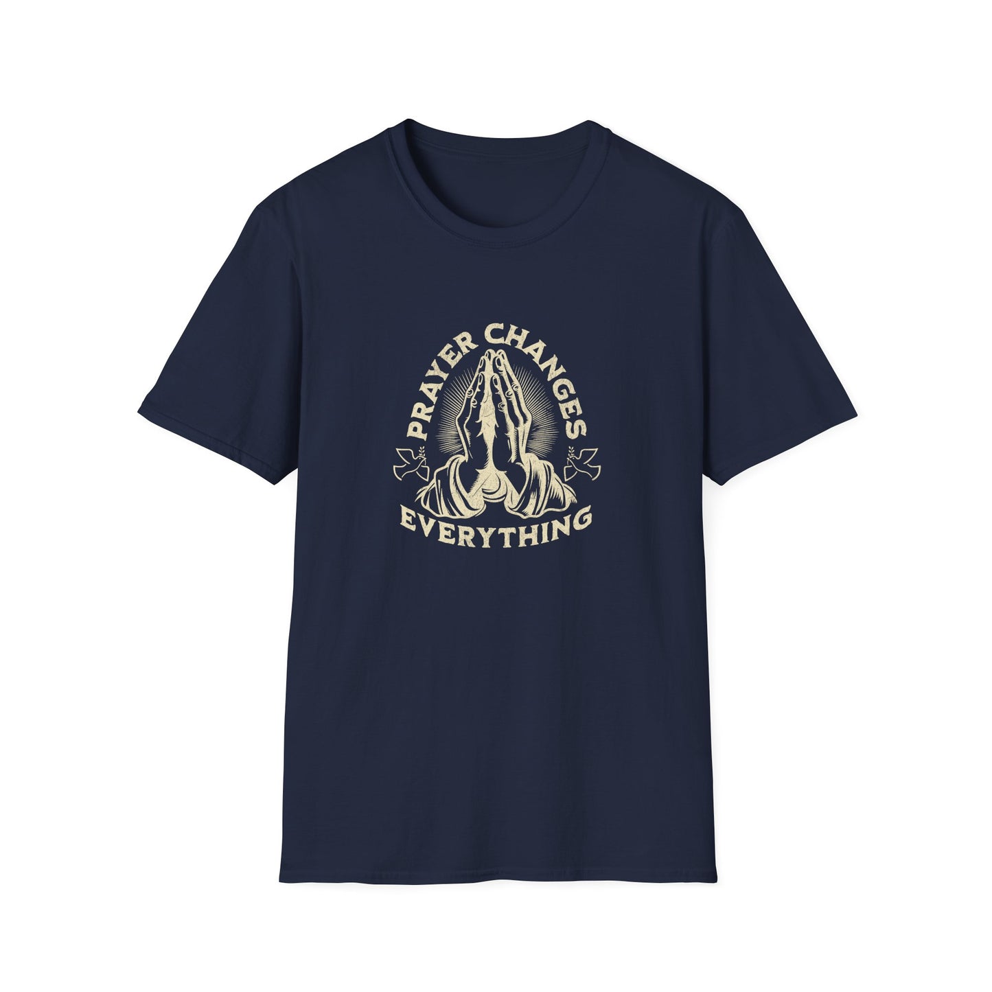 Prayer Changes Everything T-Shirt — Vintage Praying Hands Christian Tee