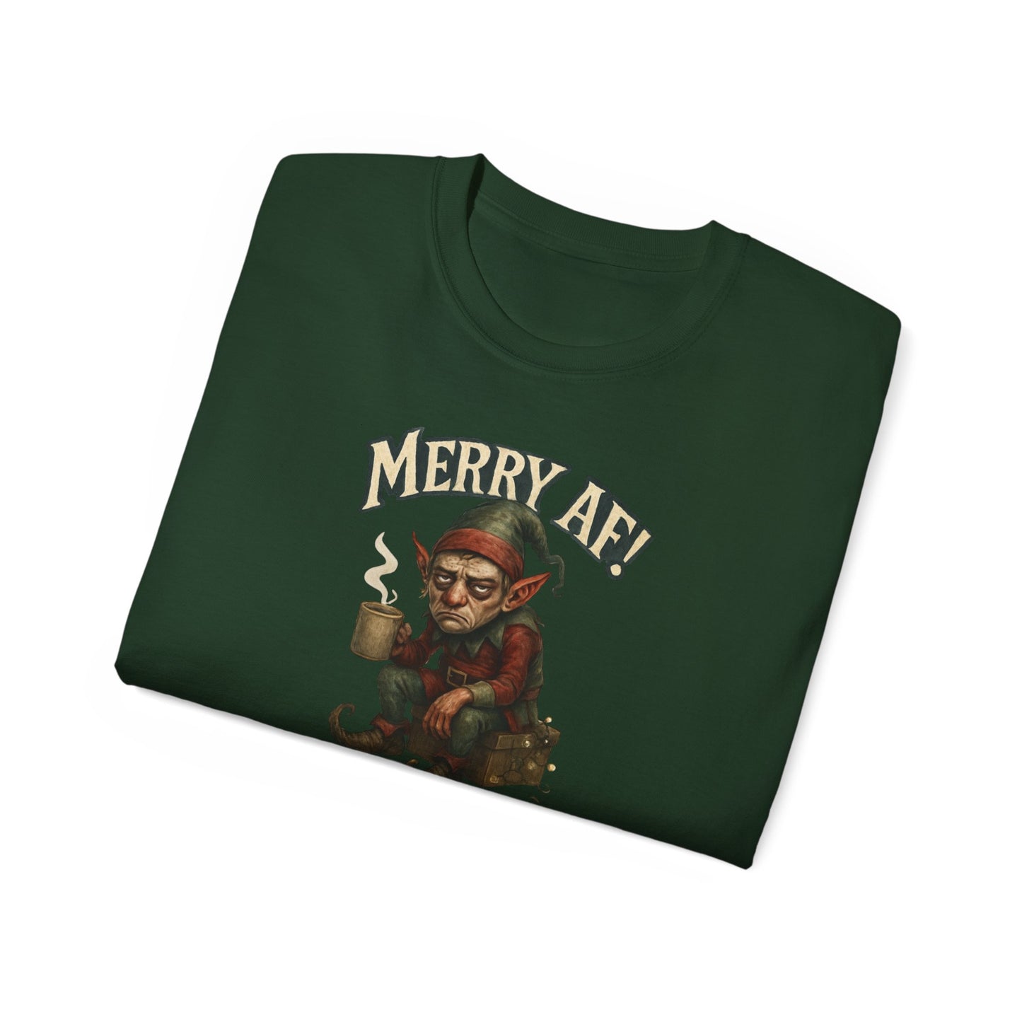 T‑Shirt — 'Merry AF' Vintage Grouchy Elf Christmas Tee