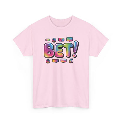 Bet! Colorful Speech Bubble Graphic Tee — Casual Youth Streetwear T-Shirt