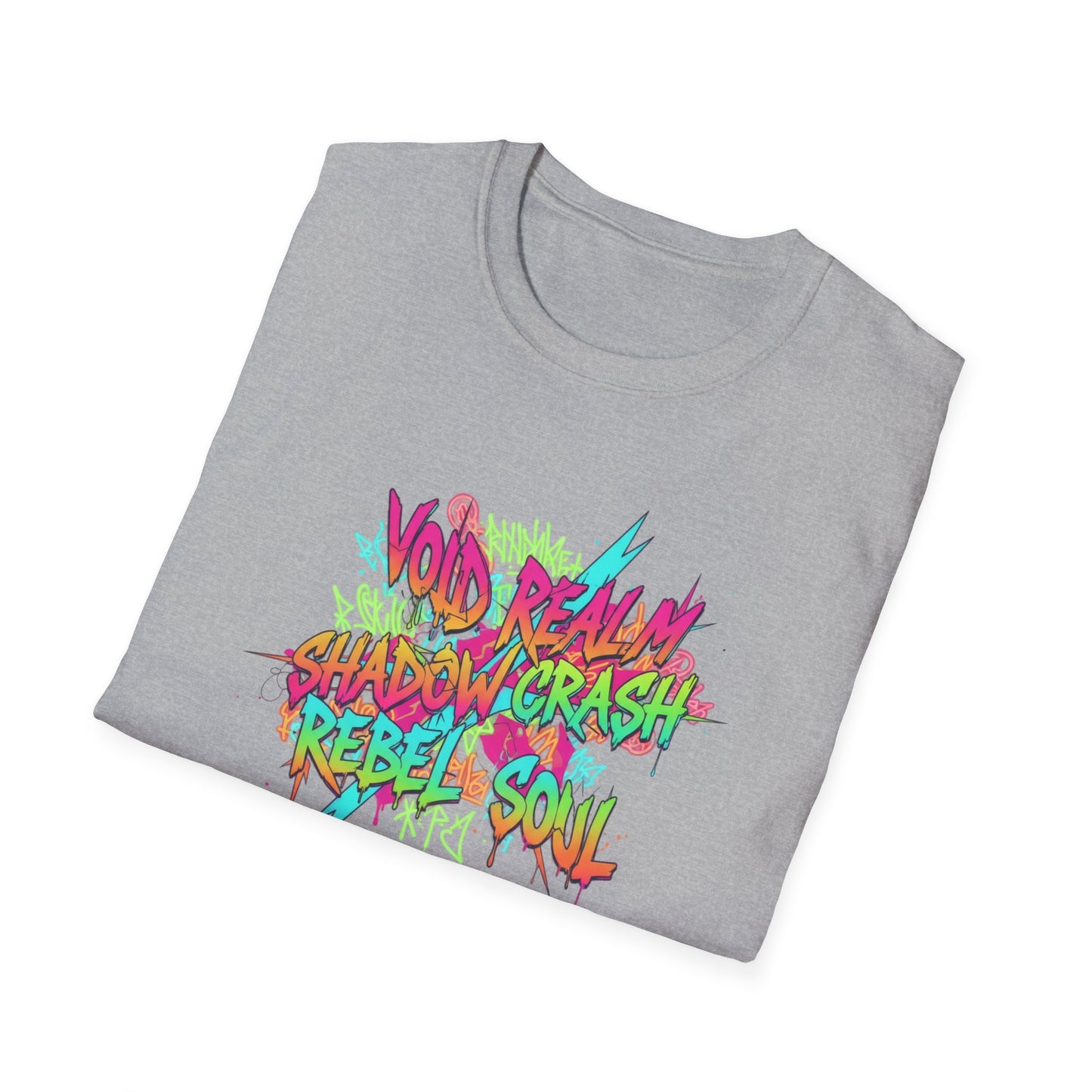 Retro Graffiti Tee — "Void Realm Shadow Crash Rebel Soul" Graphic T-Shirt