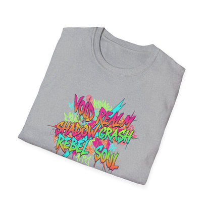 Retro Graffiti Tee — "Void Realm Shadow Crash Rebel Soul" Graphic T-Shirt