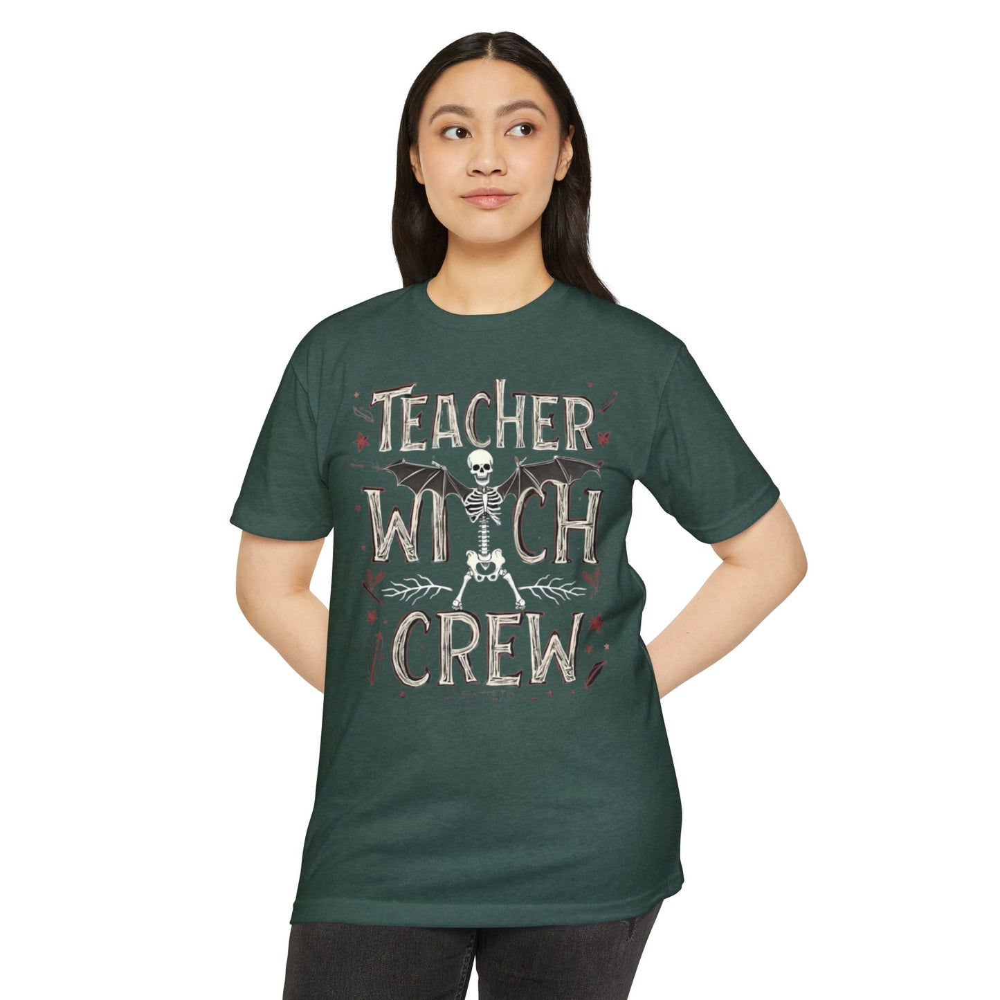 Teacher Witch Crew T-Shirt — Halloween Skeleton Teacher Tee