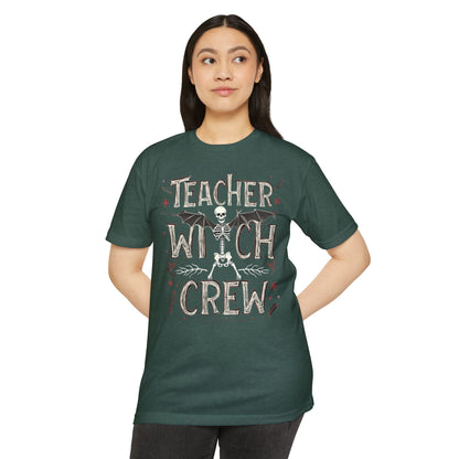 Teacher Witch Crew T-Shirt — Halloween Skeleton Teacher Tee