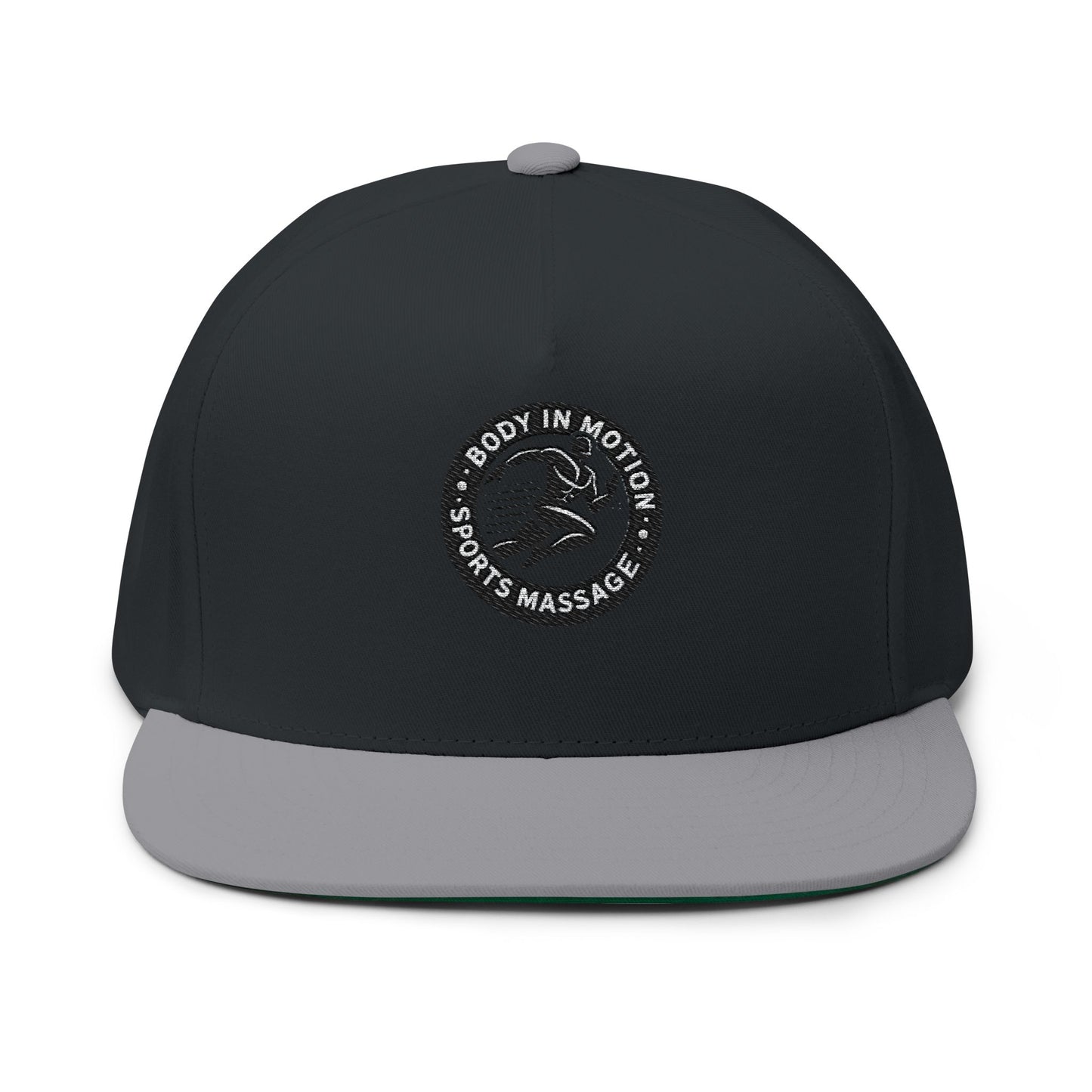 Sports Massage, Embroidered Flat Bill Cap — 'Body in Motion Sports Massage' Logo Snapback