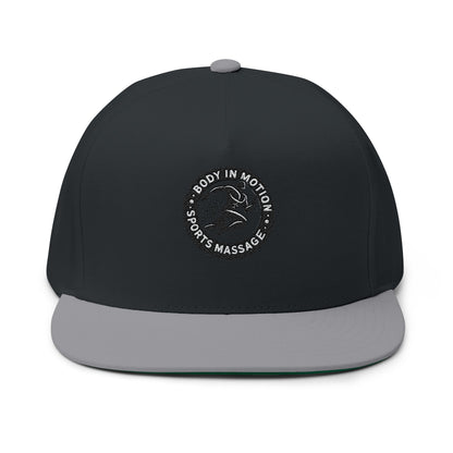 Sports Massage, Embroidered Flat Bill Cap — 'Body in Motion Sports Massage' Logo Snapback