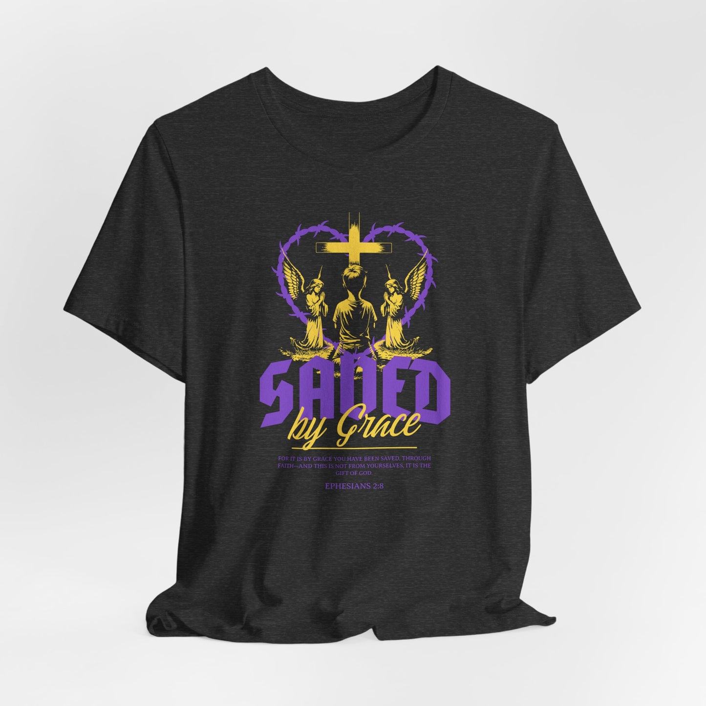 Saved by Grace T‑Shirt — Christian Faith Heart Design
