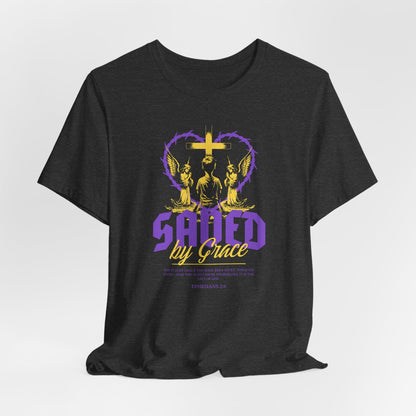 Saved by Grace T‑Shirt — Christian Faith Heart Design