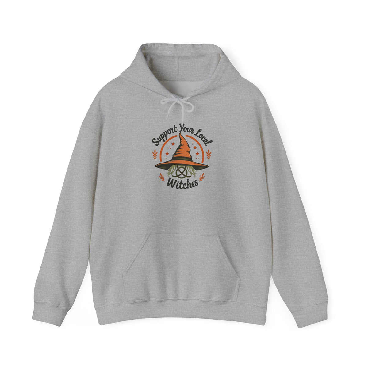 Support Your Local Witches Hoodie — Cute Witch Hat Graphic Pullover for Halloween