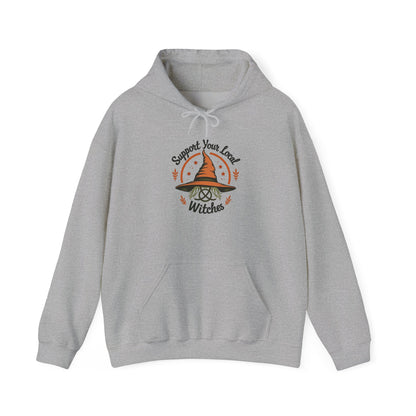 Support Your Local Witches Hoodie — Cute Witch Hat Graphic Pullover for Halloween