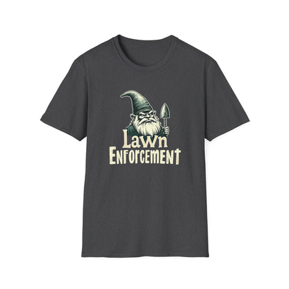 Whimsical Gnome Lawn Enforcement Unisex T-Shirt, Funny Gift for Men, Unique Humor Tee, Cozy Casual Wear, Perfect for Birthdays & Celebrations - Psychonaut Swag