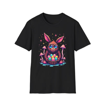 Easter Bunny Sasquatch T-Shirt — Colorful Psychedelic Bunny with Egg Basket