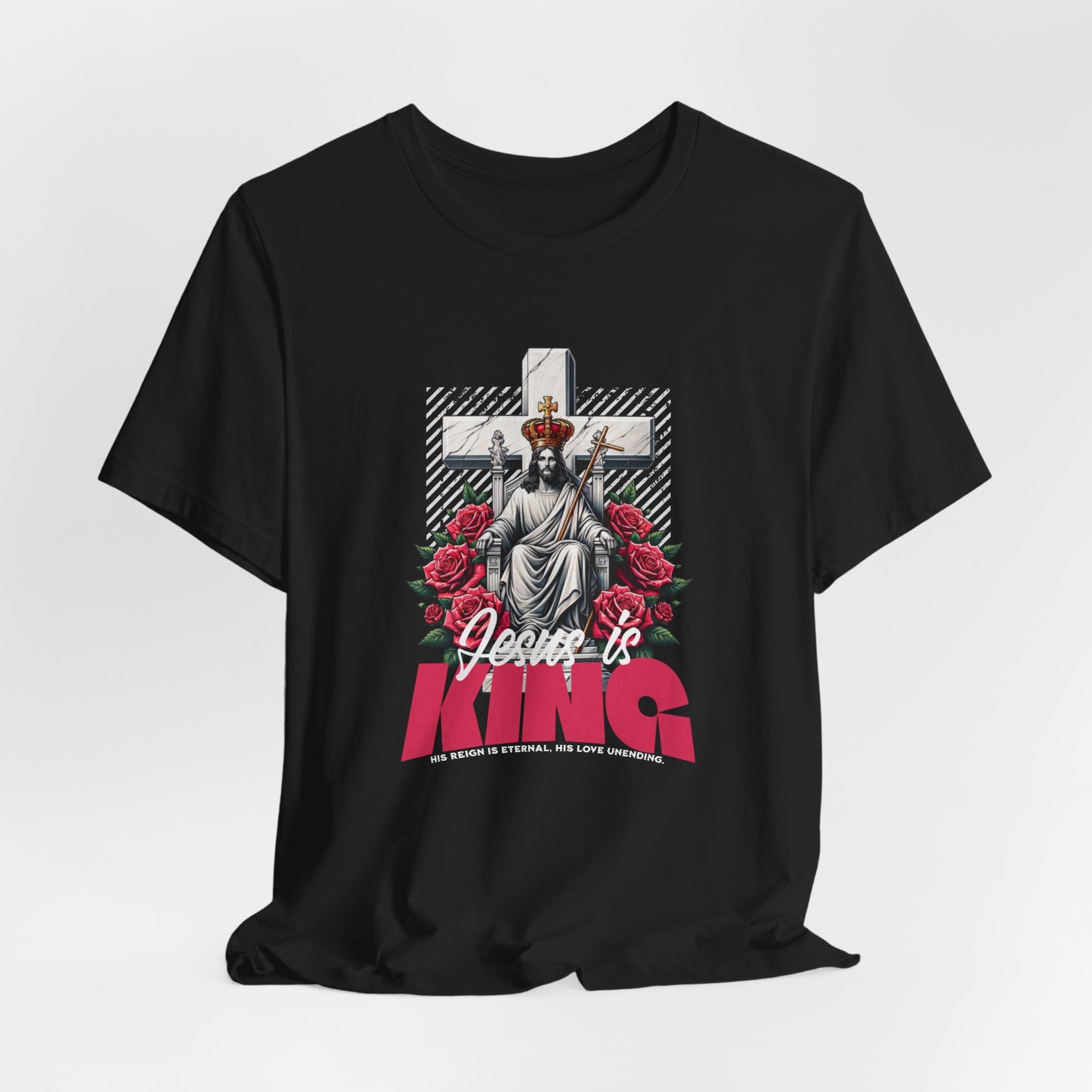 Jesus Is King T-Shirt — Christian Faith Graphic Tee with Cross & Roses