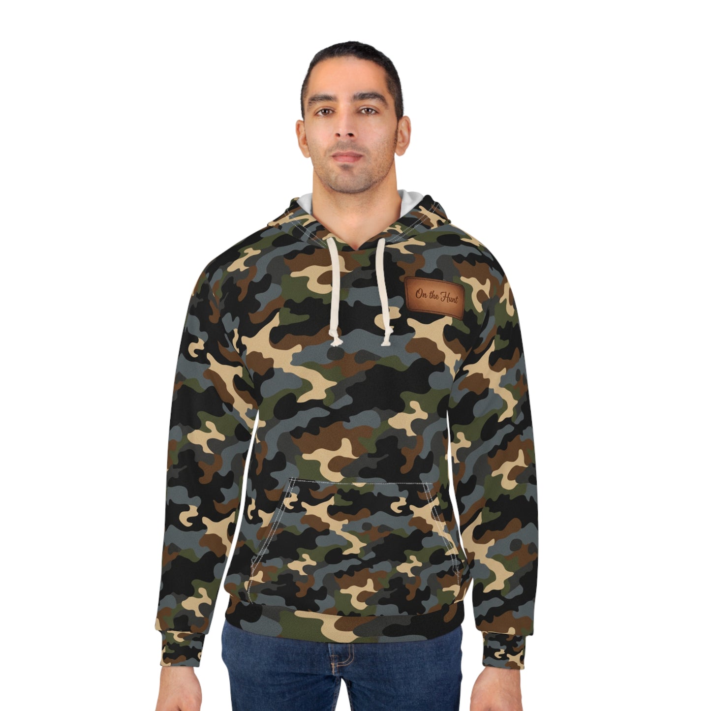 On the Hunt, Camo All-Over Print Hoodie — Classic Woodland Camouflage Pullover