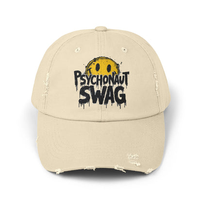 Psycho Unisex Distressed Cap, Cool Casual Hat, Streetwear Accessory, Gift for Trendsetters, Festival Gear, Summer Vibes - Psychonaut Swag