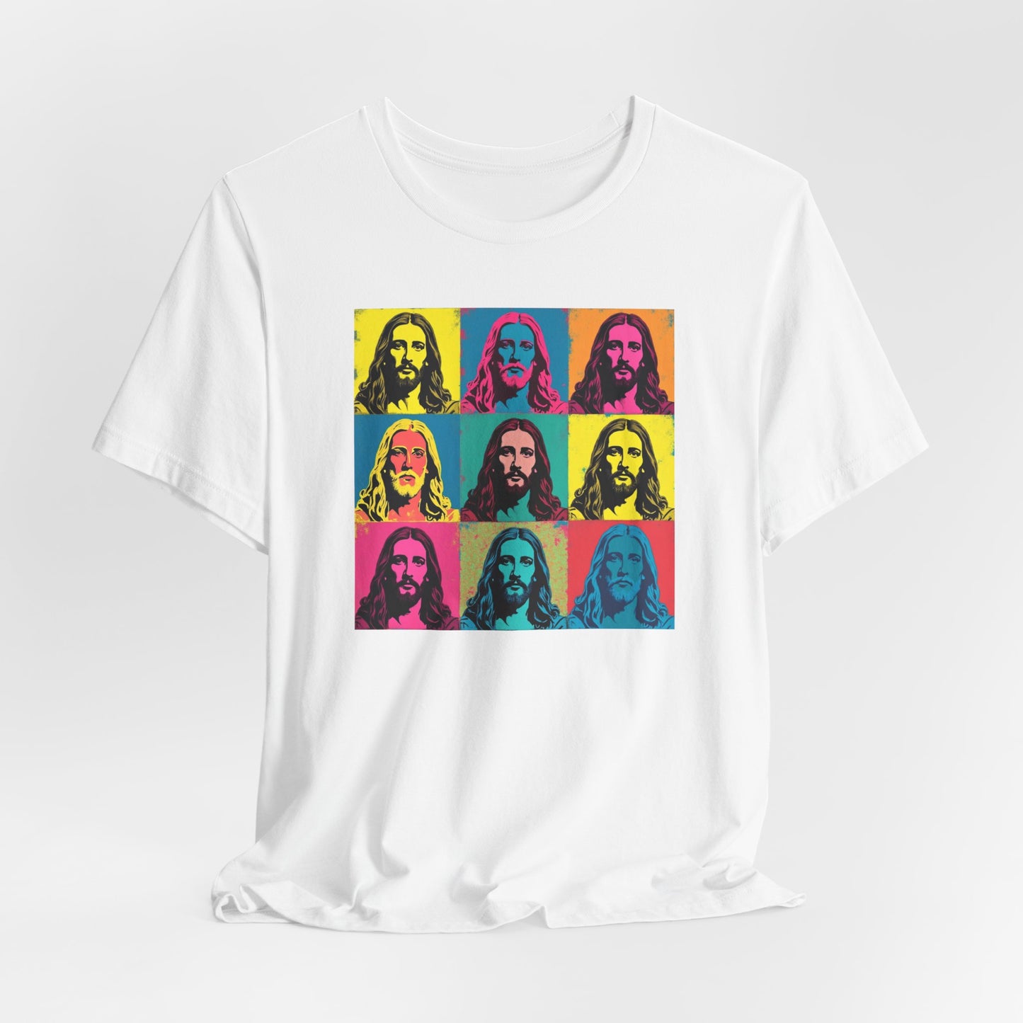 Jesus, Pop Art T-Shirt — Retro Colorful Nine-Panel Graphic Tee