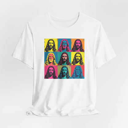 Jesus, Pop Art T-Shirt — Retro Colorful Nine-Panel Graphic Tee