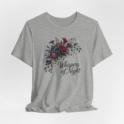 Whispers of Night Floral Tee — Dark Rose Bouquet Graphic T-Shirt