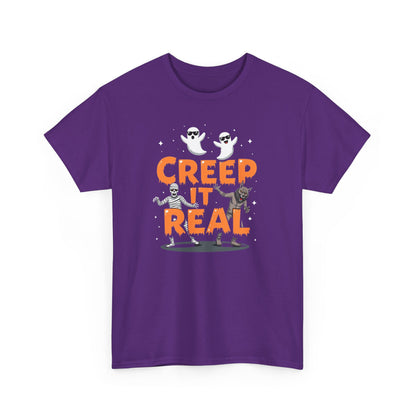 Creep It Real Unisex Heavy Cotton Tee, Halloween Shirt, Fall Apparel, Spooky Season, Ghost Theme, Unisex Casual Wear