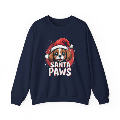 Christmas Dog Sweatshirt — "Santa Paws" Cute Puppy Holiday Crewneck