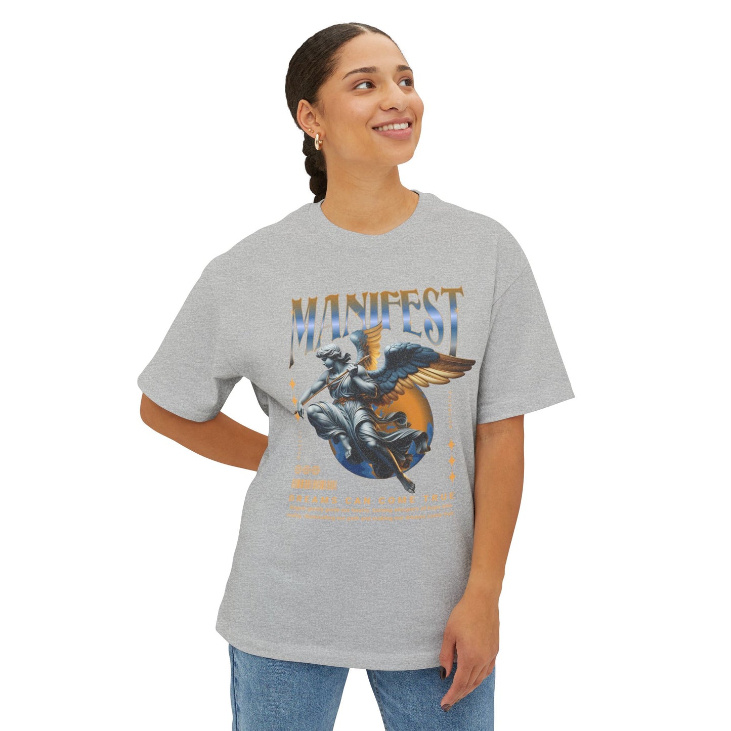 Manifest Angel Graphic Tee — Oversized Boxy Spiritual T‑Shirt
