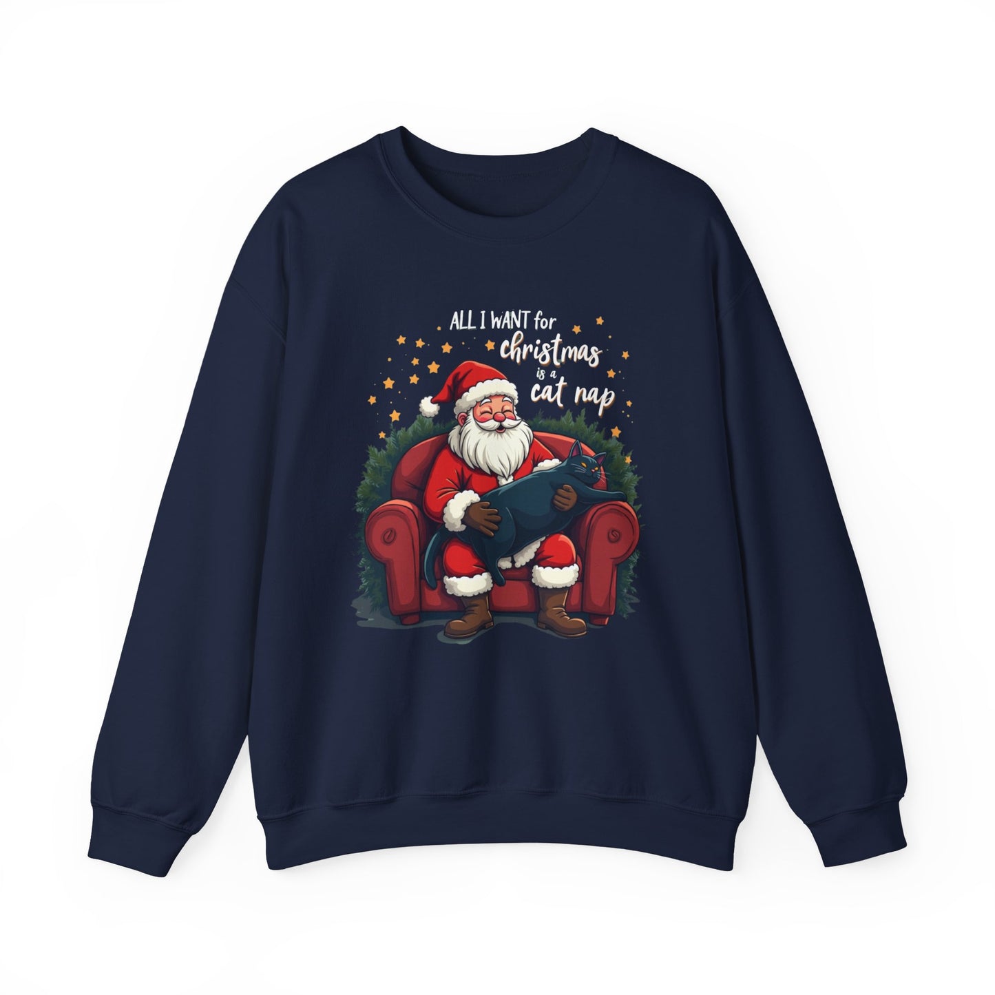 Christmas Cat Nap Sweatshirt – Santa Relaxing on Armchair