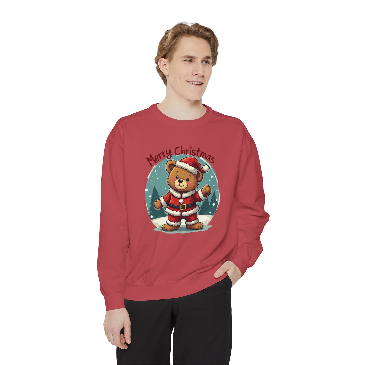 Christmas Bear, Unisex Garment-Dyed Sweatshirt