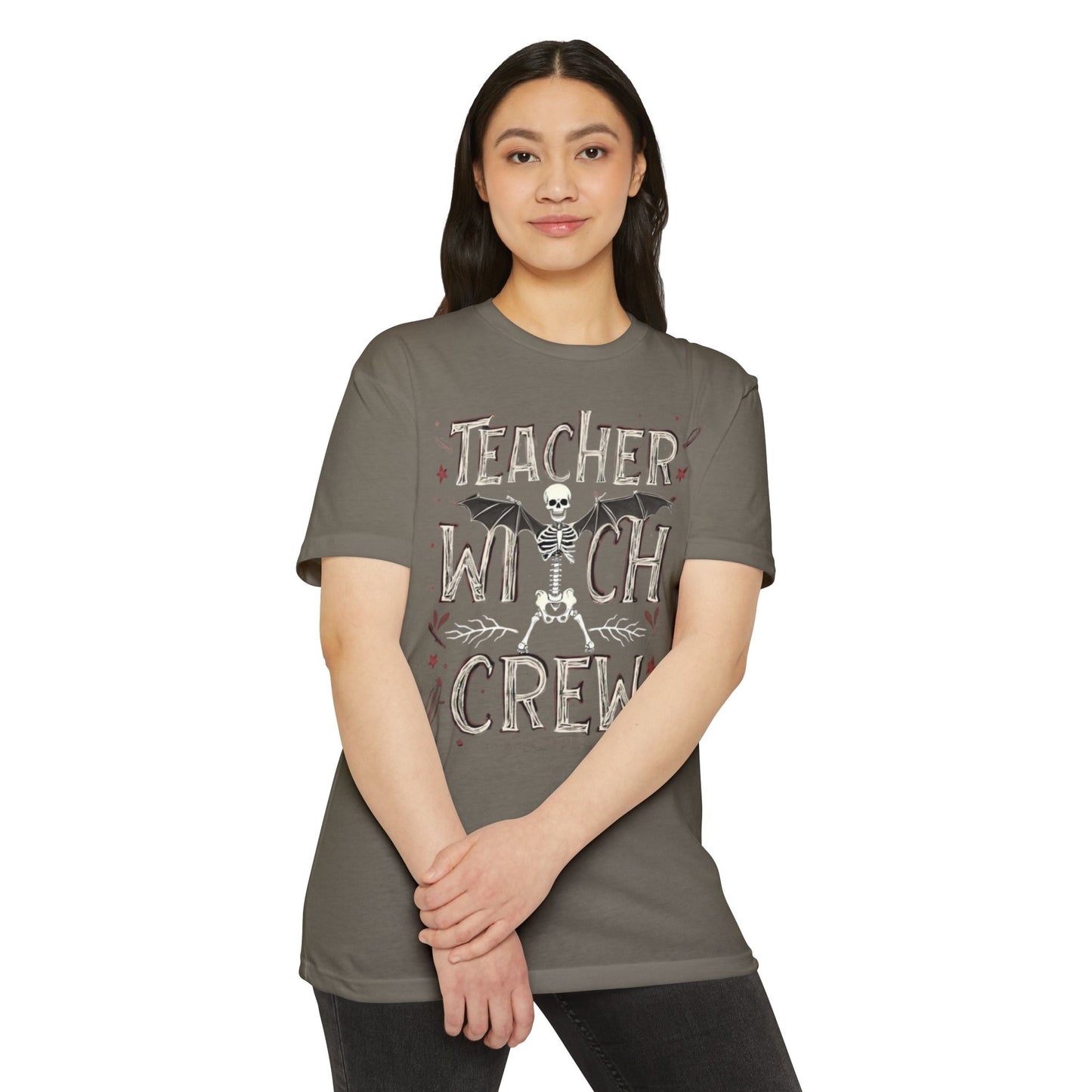 Teacher Witch Crew T-Shirt — Halloween Skeleton Teacher Tee
