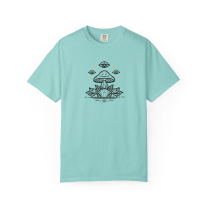 Mushroom Gift from Visitors, Unisex Garment-Dyed T-shirt - Psychonaut Swag