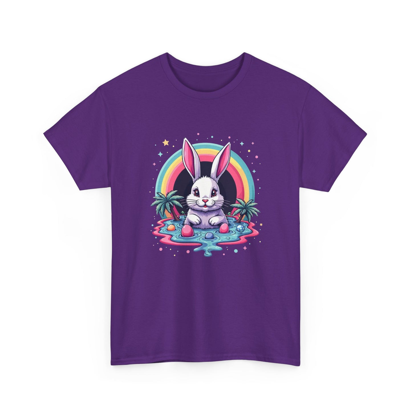 Cute Neon Bunny T-Shirt — Retro Rainbow Rabbit Graphic Tee