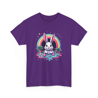 Cute Neon Bunny T-Shirt — Retro Rainbow Rabbit Graphic Tee