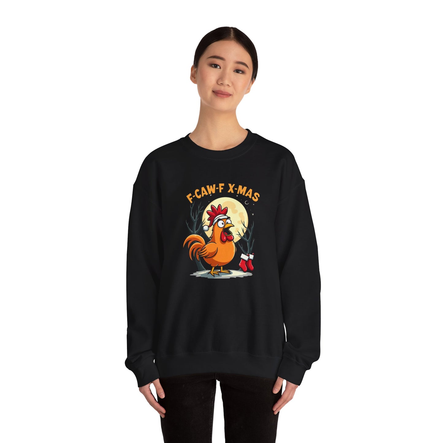 Christmas Rooster Sweatshirt - "F-CAW-F X-MAS" Funny Holiday Crewneck