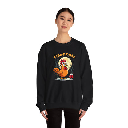 Christmas Rooster Sweatshirt - "F-CAW-F X-MAS" Funny Holiday Crewneck