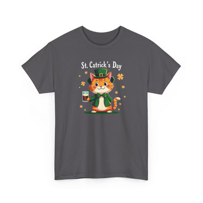 St. Patrick’s Day Cat T-Shirt — Cute Leprechaun Kitty with Beer