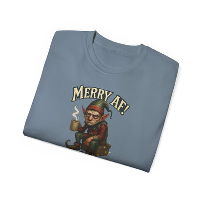 T‑Shirt — 'Merry AF' Vintage Grouchy Elf Christmas Tee