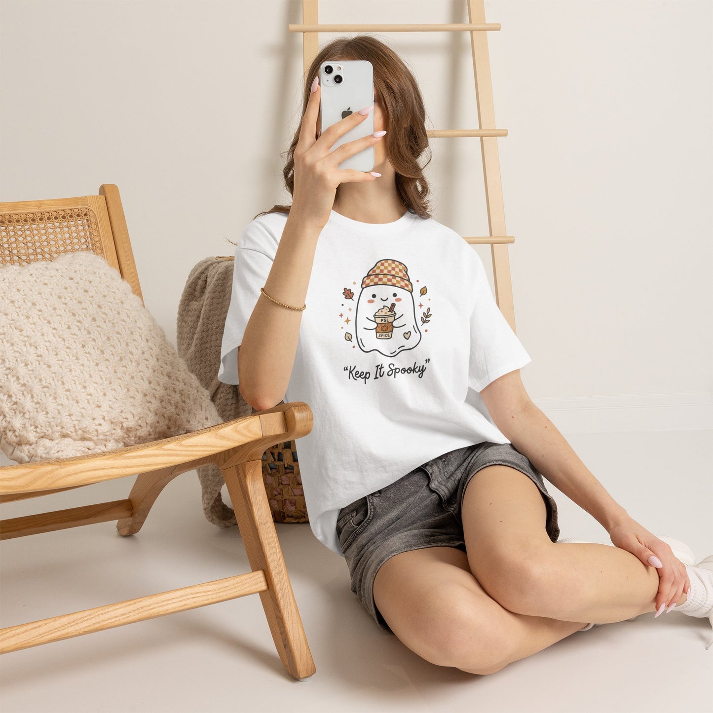 Keep It Spooky Ghost Tee — Cute Fall Halloween Shirt with Pumpkin Latte