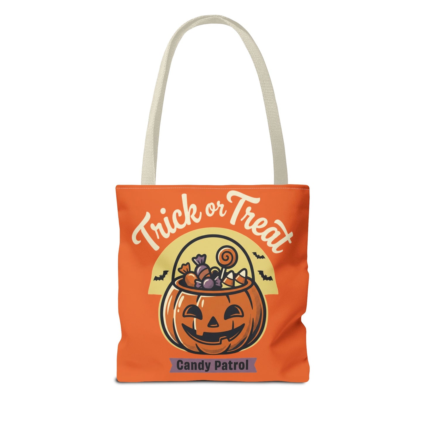Halloween Trick or Treat Tote Bag — "Candy Patrol" Pumpkin Candy Bucket Design