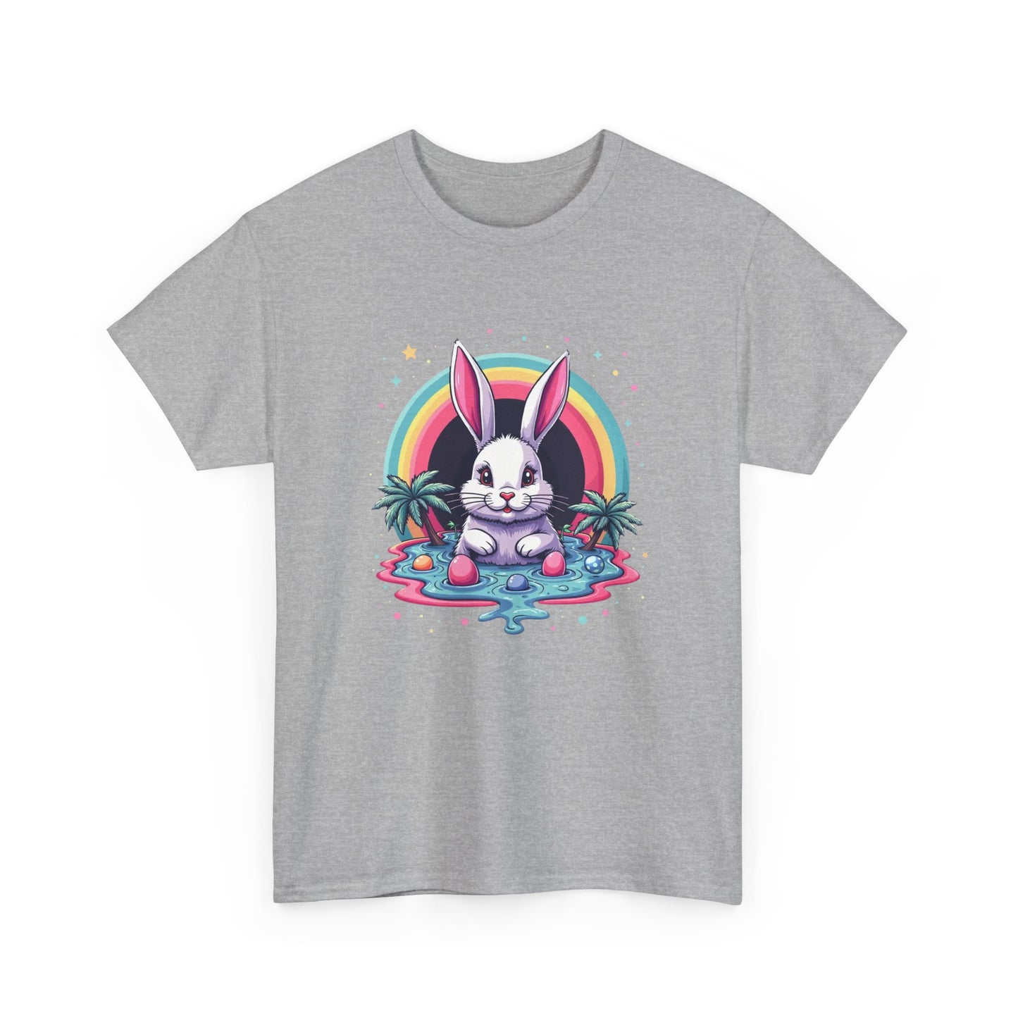 Cute Neon Bunny T-Shirt — Retro Rainbow Rabbit Graphic Tee