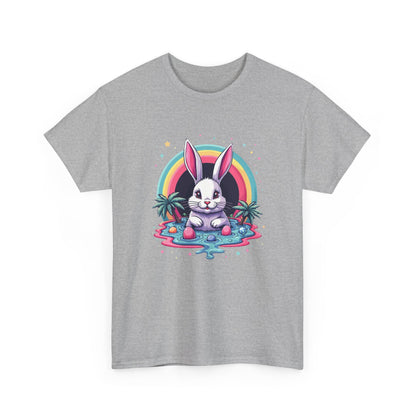 Cute Neon Bunny T-Shirt — Retro Rainbow Rabbit Graphic Tee