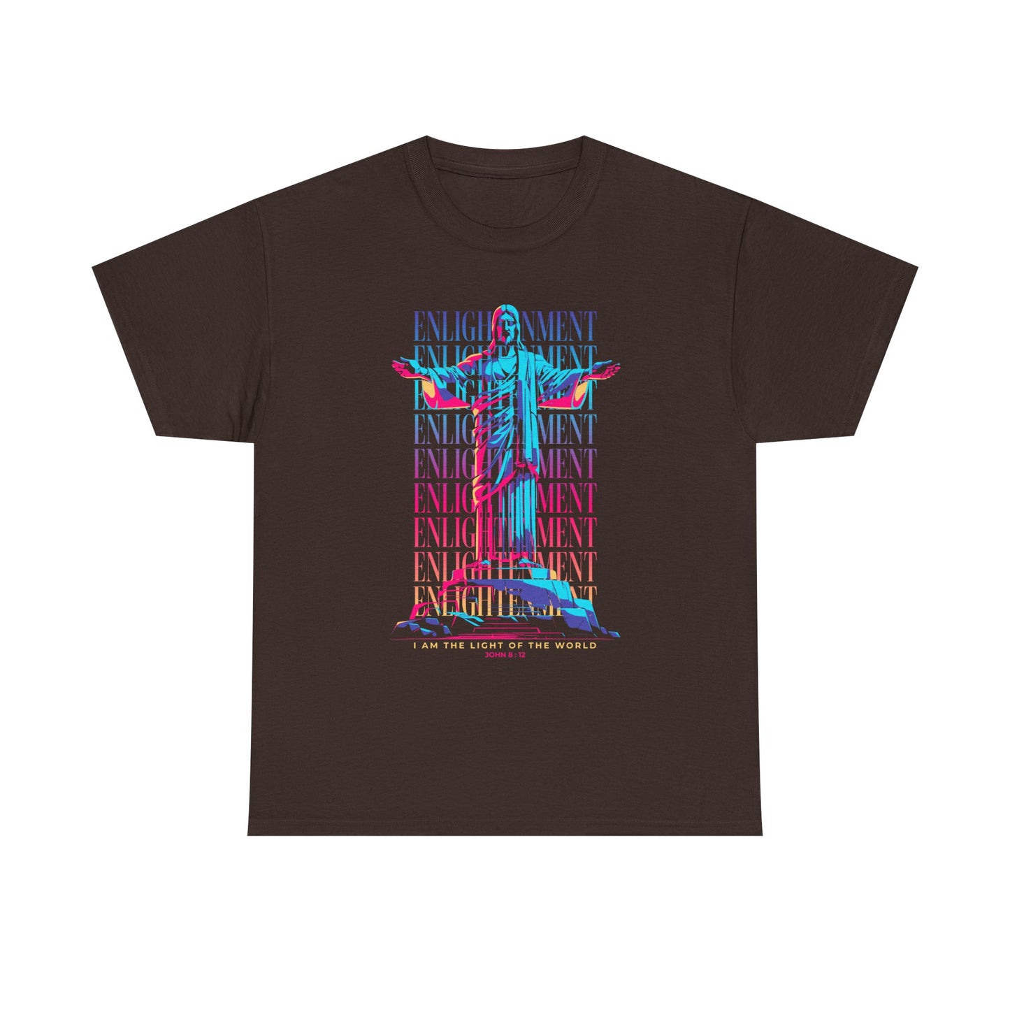 Enlightenment Tee — Neon Statue Graphic T-Shirt ("Entertainment" Text Design)