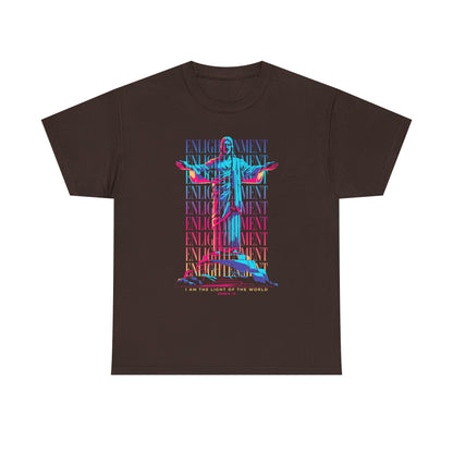 Enlightenment Tee — Neon Statue Graphic T-Shirt ("Entertainment" Text Design)