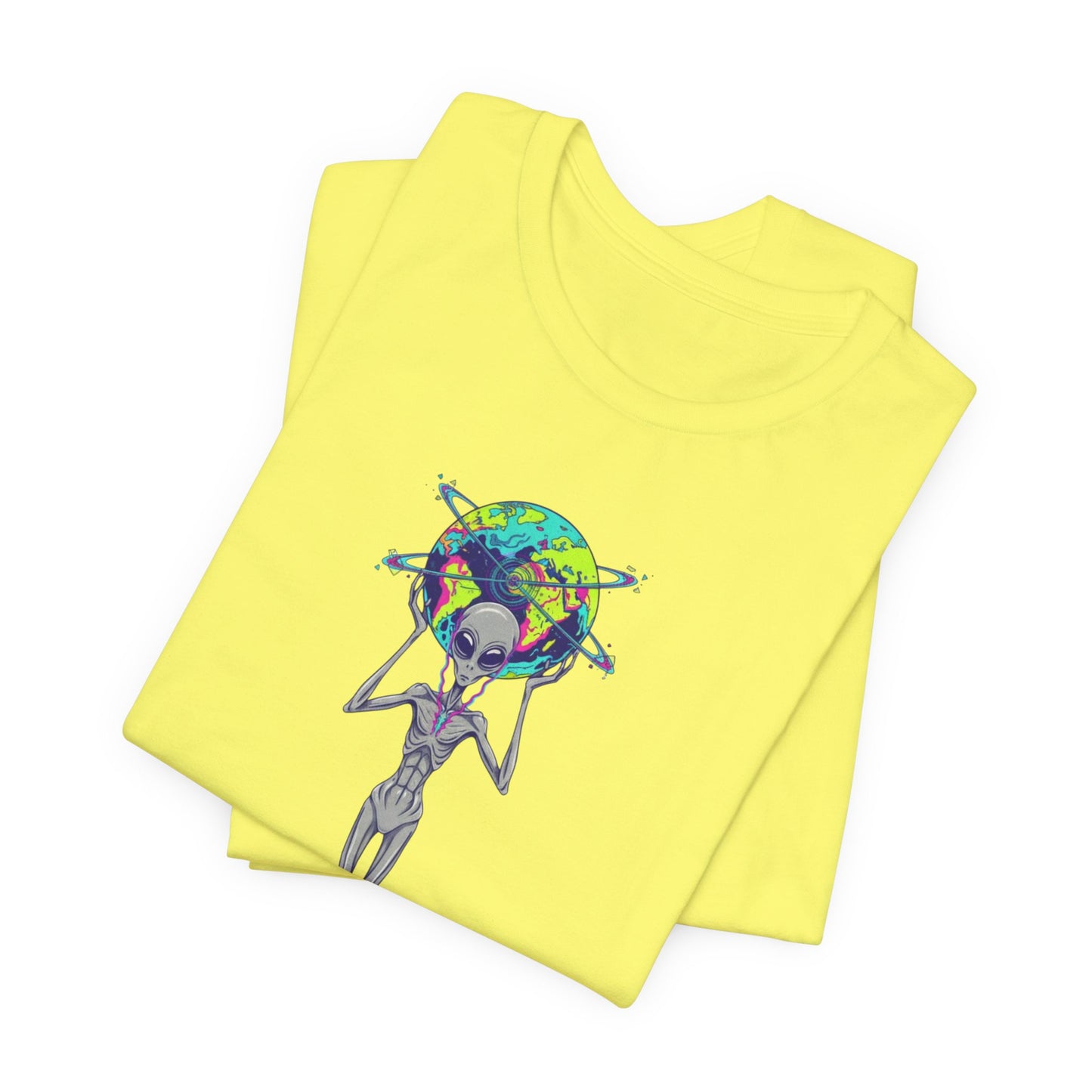 Alien Holding Earth Graphic Tee — Cosmic Sci‑Fi Alien Shirt