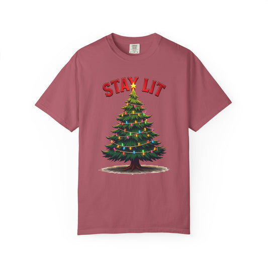 Stay Lit Christmas T-Shirt — Festive Holiday Tree Graphic Tee