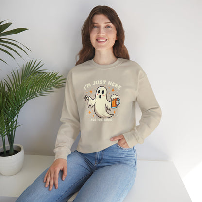 Halloween Ghost Sweatshirt — "I'm Just Here for the Boos" Cozy Crewneck