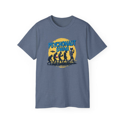 Psychonaut Evolution of Man Sunset, Unisex Tee, Retro Graphic T-Shirt, Music Festival Attire, Gift for Gamers, Casual Streetwear