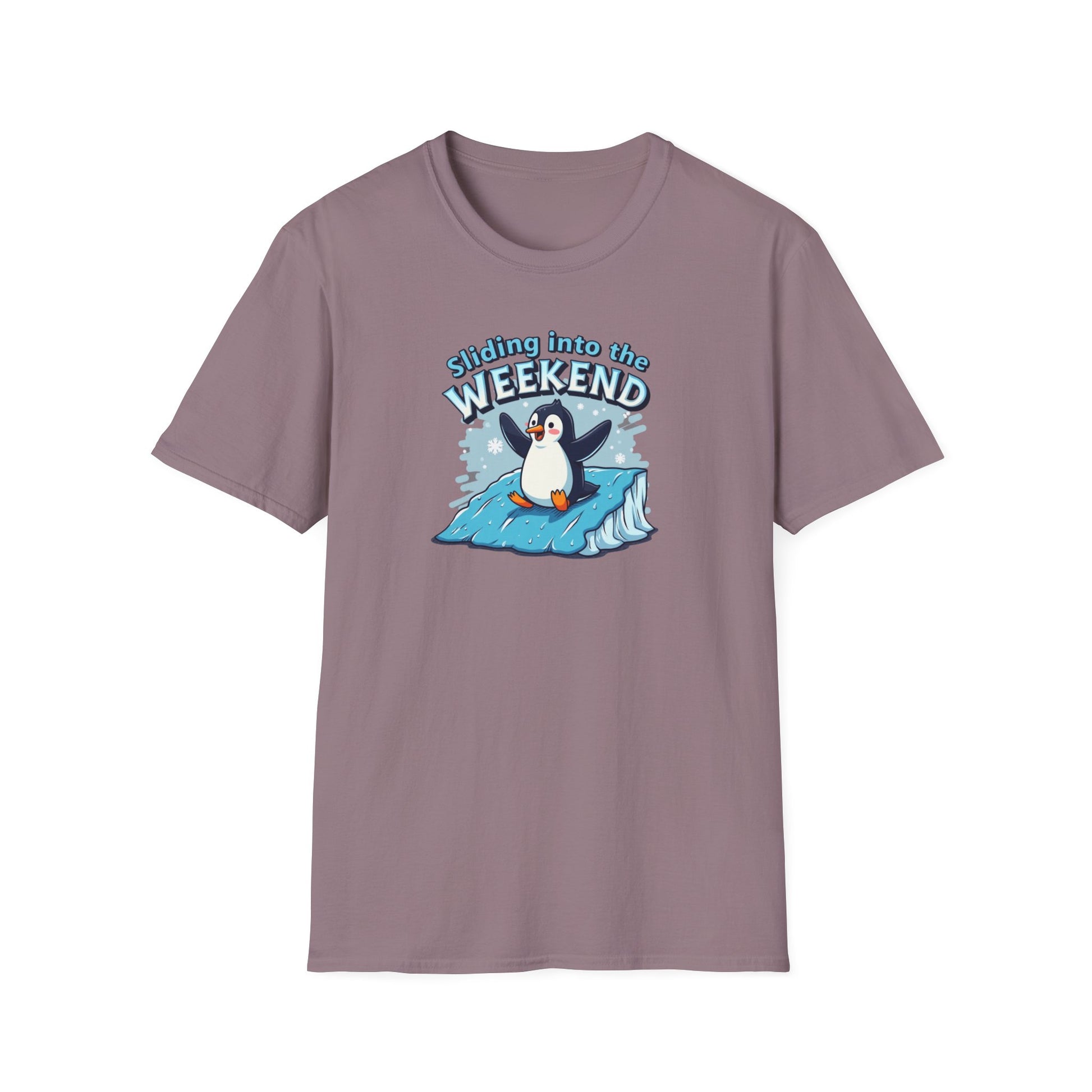 Sliding Penguin, Weekend Vibes T-Shirt, Funny Graphic Tee, Penguin Design Shirt, Casual Apparel, Unisex Softstyle T-Shirt - Psychonaut Swag