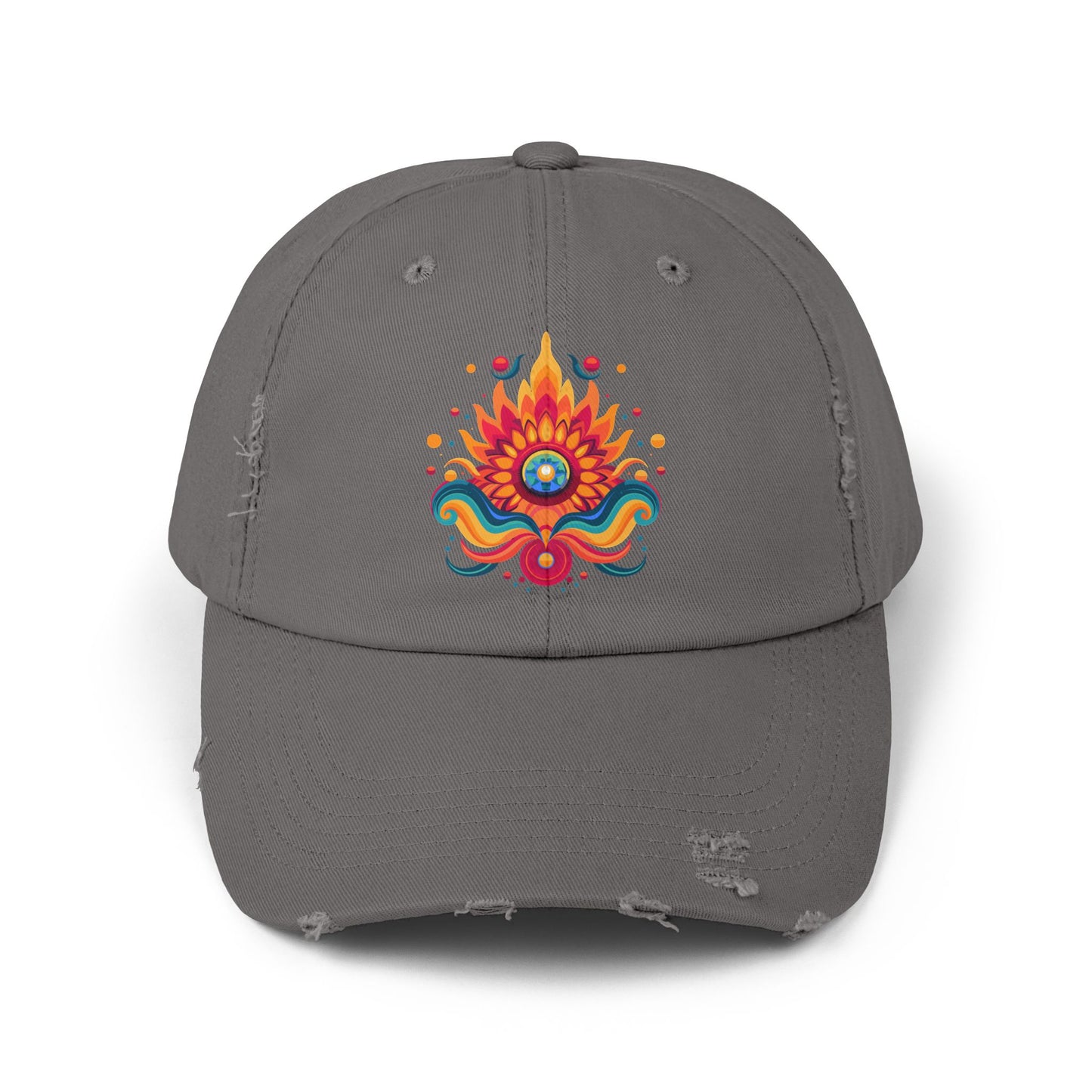 Eternal Psychedelic Flame Distressed Cap — Exploring Love Vintage Hat