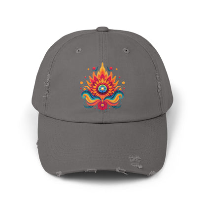 Eternal Psychedelic Flame Distressed Cap — Exploring Love Vintage Hat