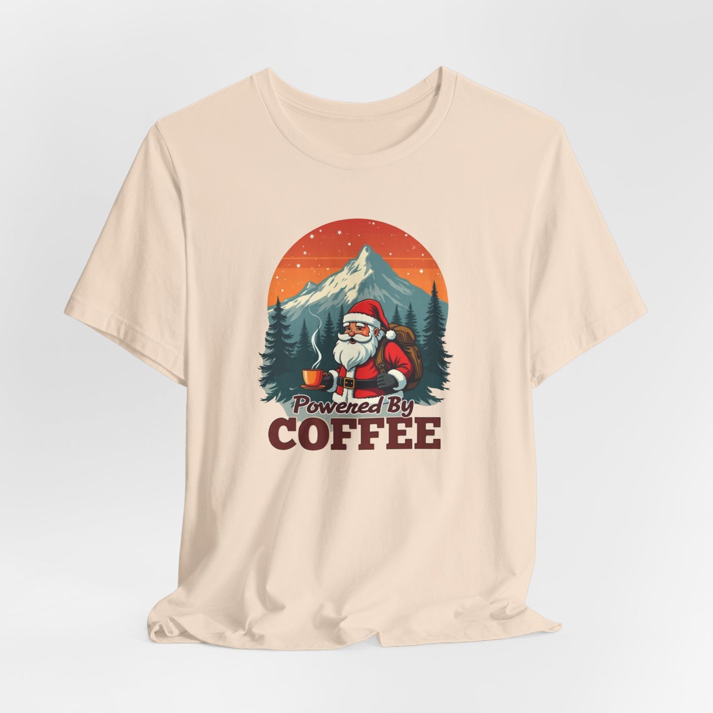 Coffee-Powered Santa T-Shirt — "Powered by Coffee" Holiday Tee