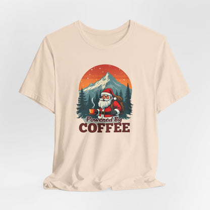Coffee-Powered Santa T-Shirt — "Powered by Coffee" Holiday Tee